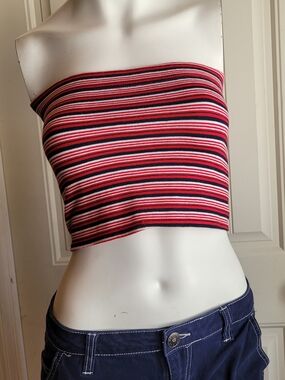 Vintage No Boundaries Red, White & Blue Striped Tube Top OSFM